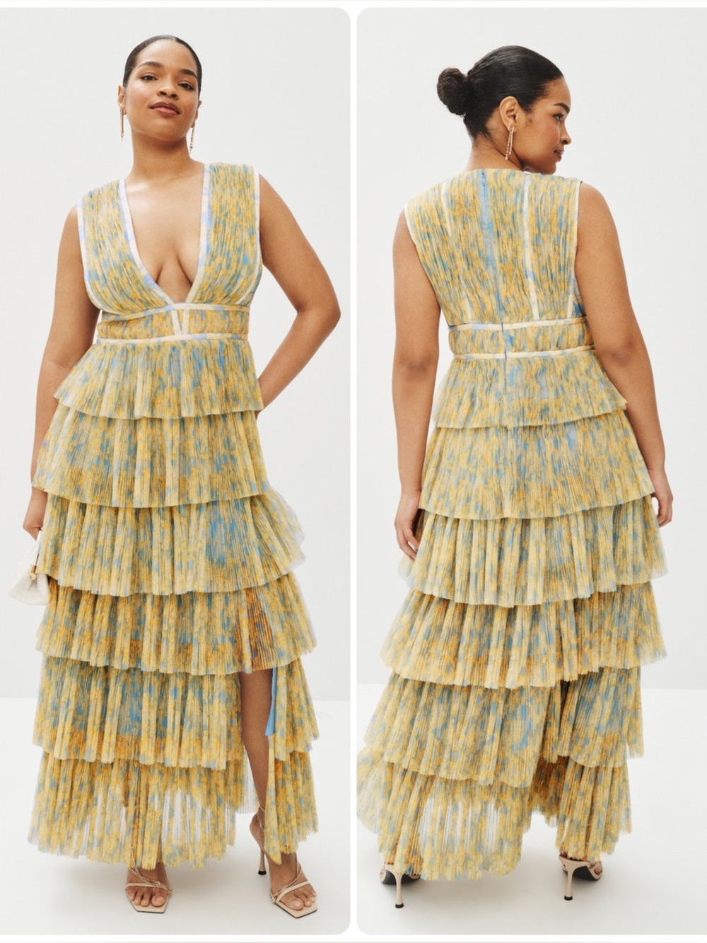 HUTCH 10 defect Amora Floral Tulle Tiered Gown
